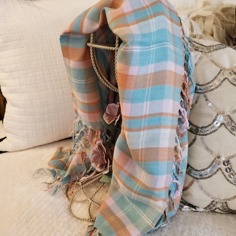 Multi Color Square Scarf With Fringe - image 1